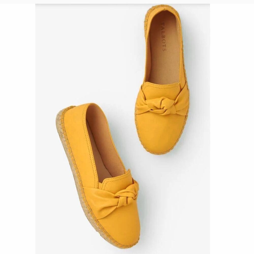 Women Talbots Yellow Leather Top Knot Espadrilles 11 Preppy Slip On Casual NEW